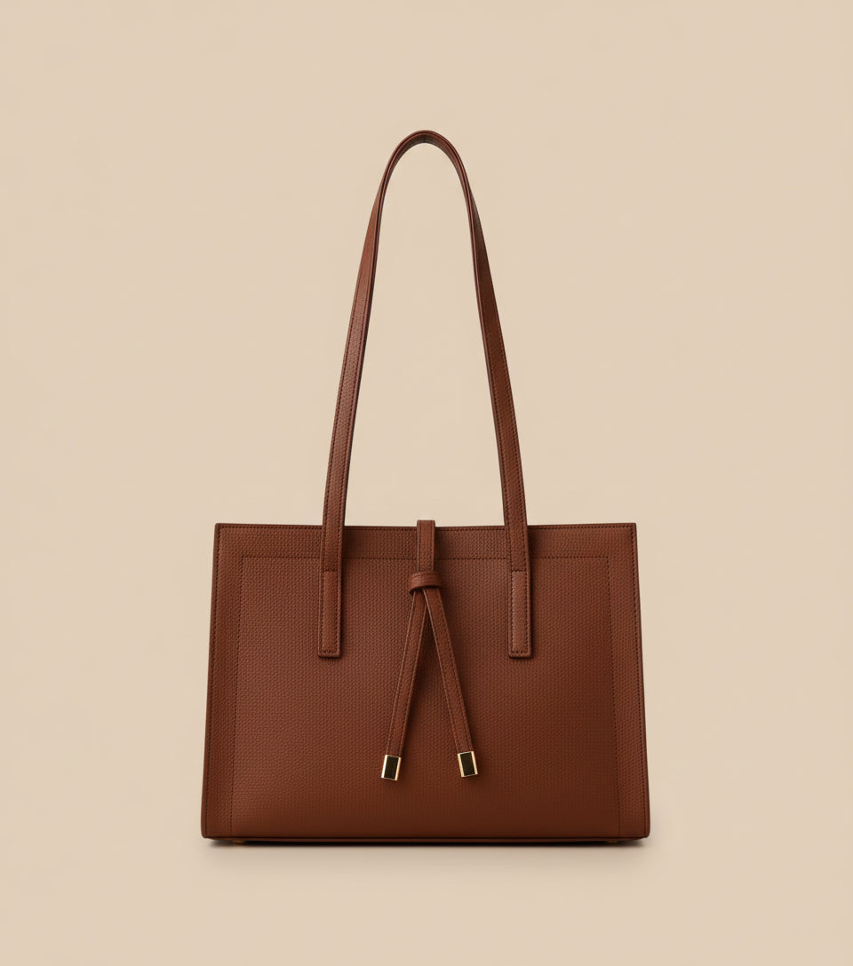 Clara Luxe brown structured tote bag with gold detail for women