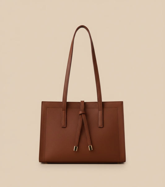 Clara Luxe brown structured tote bag with gold detail for women