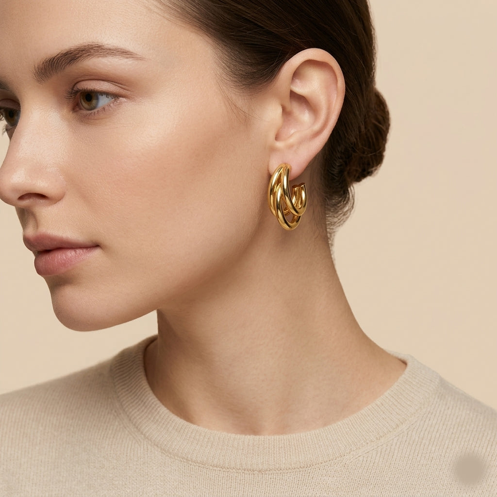 Elena gold double hoop earrings elegant modern hoop earrings for women