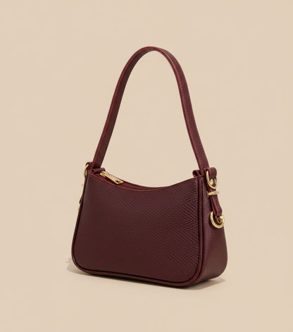 Wine textured shoulder bag with gold hardware and slim strap – Eliana Bag by Pinkish